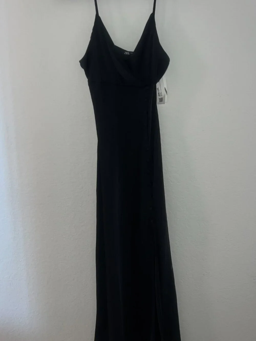 Zara Black Satin Button Slip Dress — Size Medium, NWT